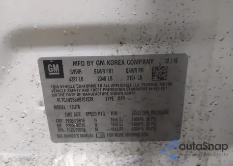 2017 Chevrolet Trax Ls from USA, damaged, VIN KL7CJNSB6HB101529